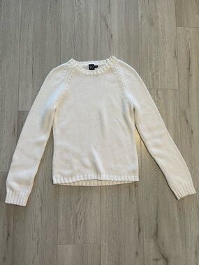 GAP White Kniy Cotton Crewneck Fisherman Sweater